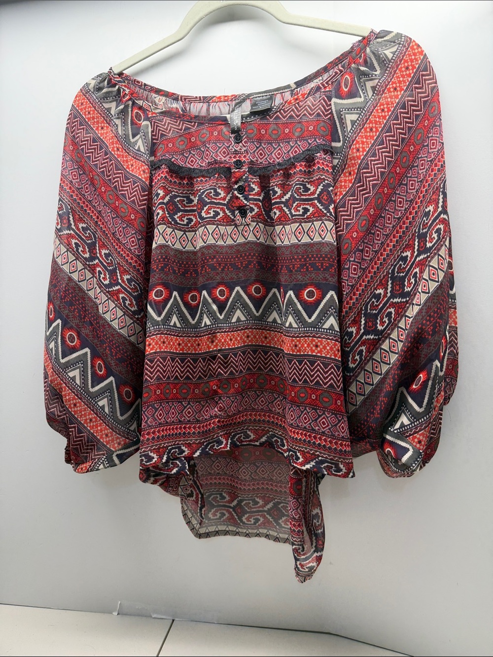 Full Tilt Red Patterned Boho Peasant Blouse